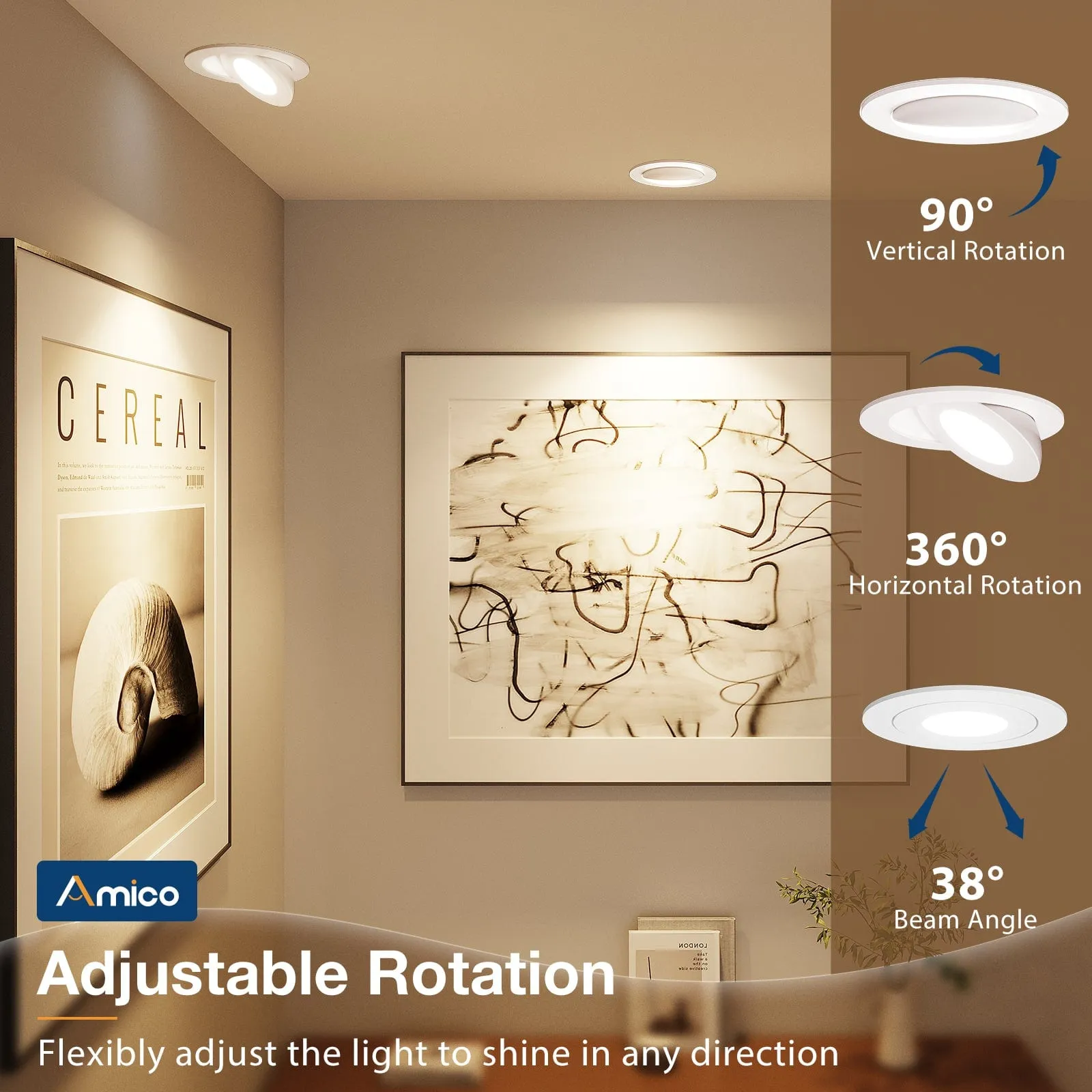 12 Pack 4-Inch White Dimmable Recessed Eyeballl Downlight, 5CCT 2700K/3000K/3500K/4000K/5000K, 9W, 700LM