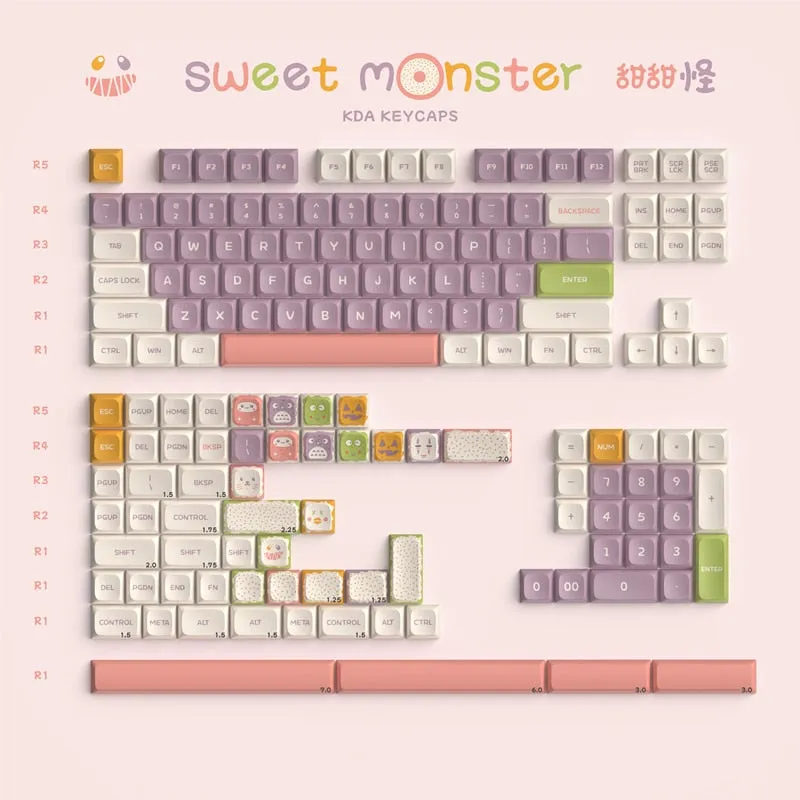 160 Keys/set Sweet Monster Keycaps PBT |  KDA Profile For Customized Mechanical Keyboards