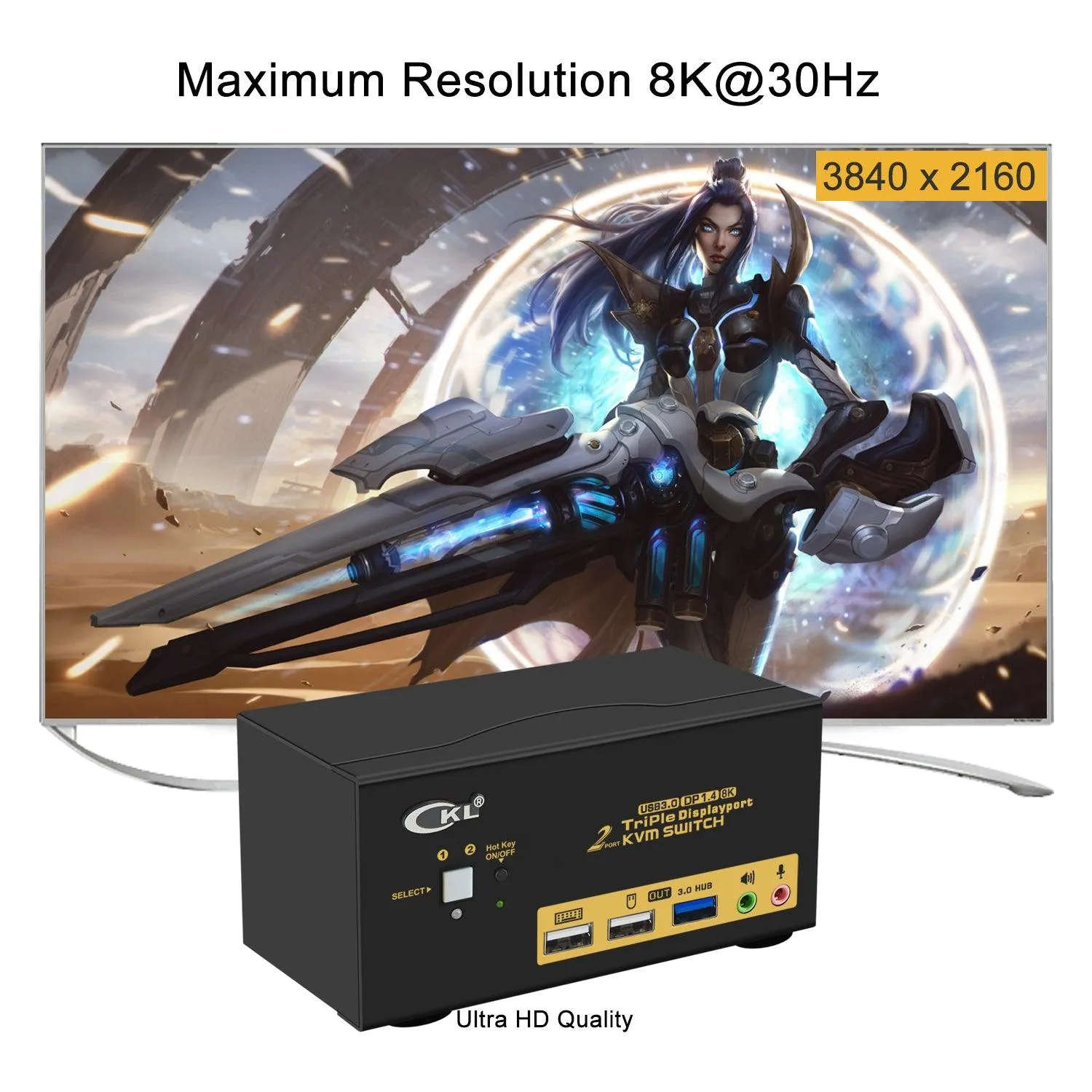 2 Port USB 3.0 KVM Switch Triple Monitor DisplayPort 1.4 8K@30Hz 4K@144Hz for 2 Computers 3 Monitors CKL-623DP-4