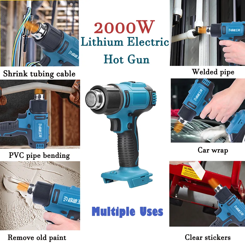 2000W Cordless Heat Gun with Nozzles, Ergonomic, Battery-Powered