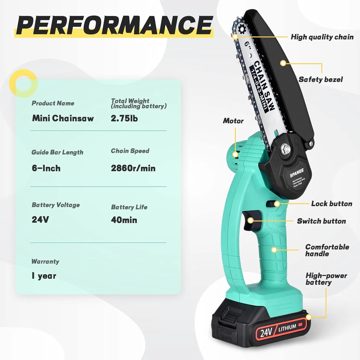 2023 Upgraded 6-Inch 21V Battery Powered Rechargeable Portable Handheld Mini Chainsaw