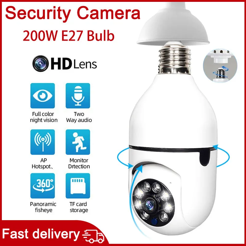 2MP E27 Lamp Surveillance Camera Nachtzicht Full Color Automatische Menselijk Tracking 4x Digitale Zoom Video Indoor Security Monitor