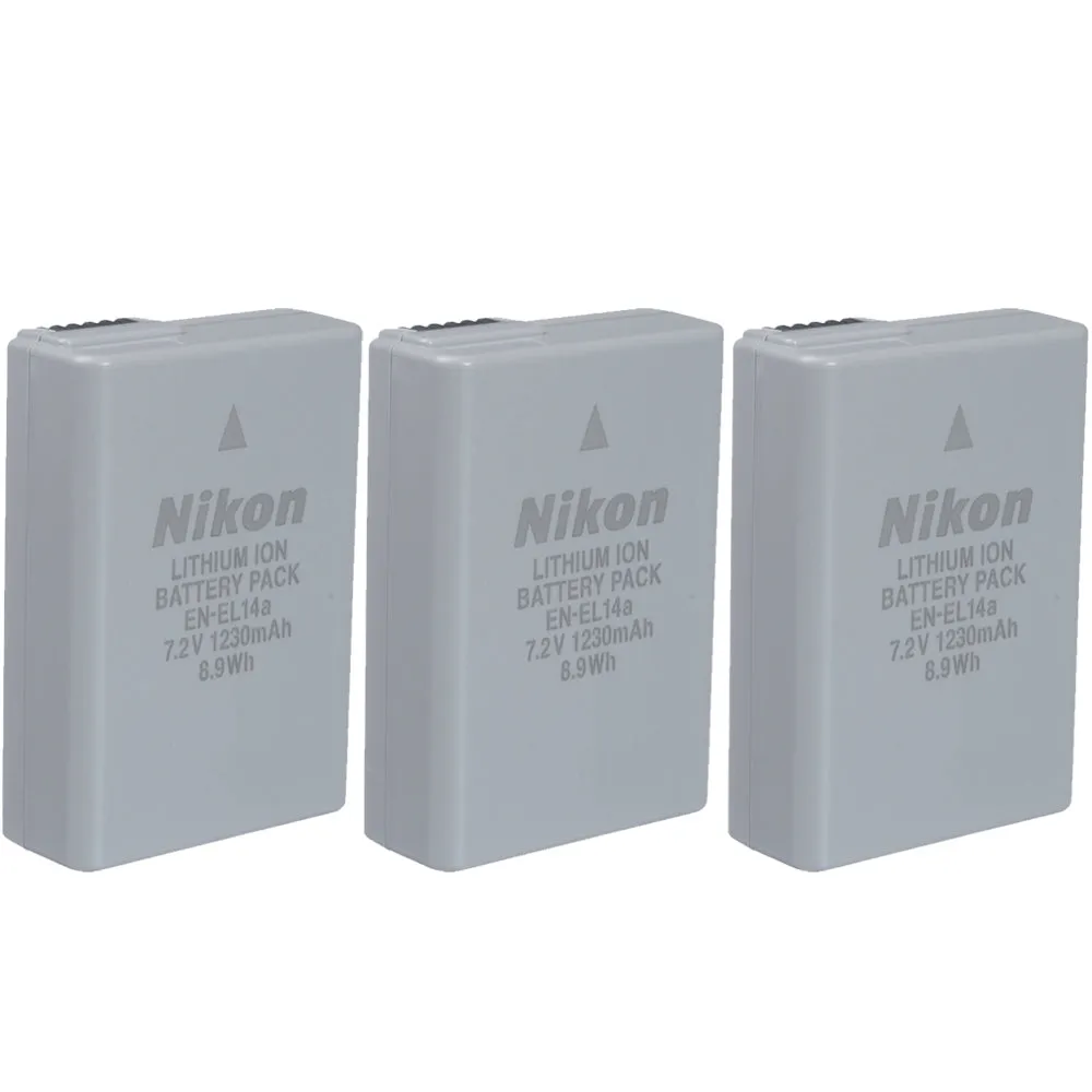 3x Nikon EN-EL14a Rechargeable Lithium-Ion Battery for Df, D5600, D5500, D5300, D5200, D5100, D3500, D3400, D3300, D3200, D3100