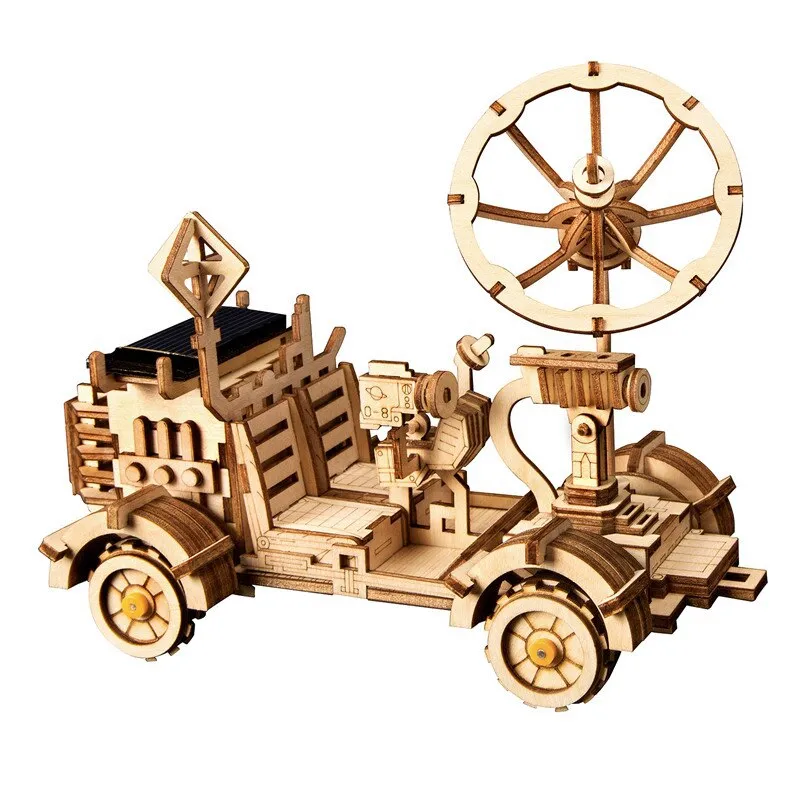 4 Kind Moveable 3D Wooden Space Hunting Solar Energy Toy Assembly Gift for Children Teens Adult LS402