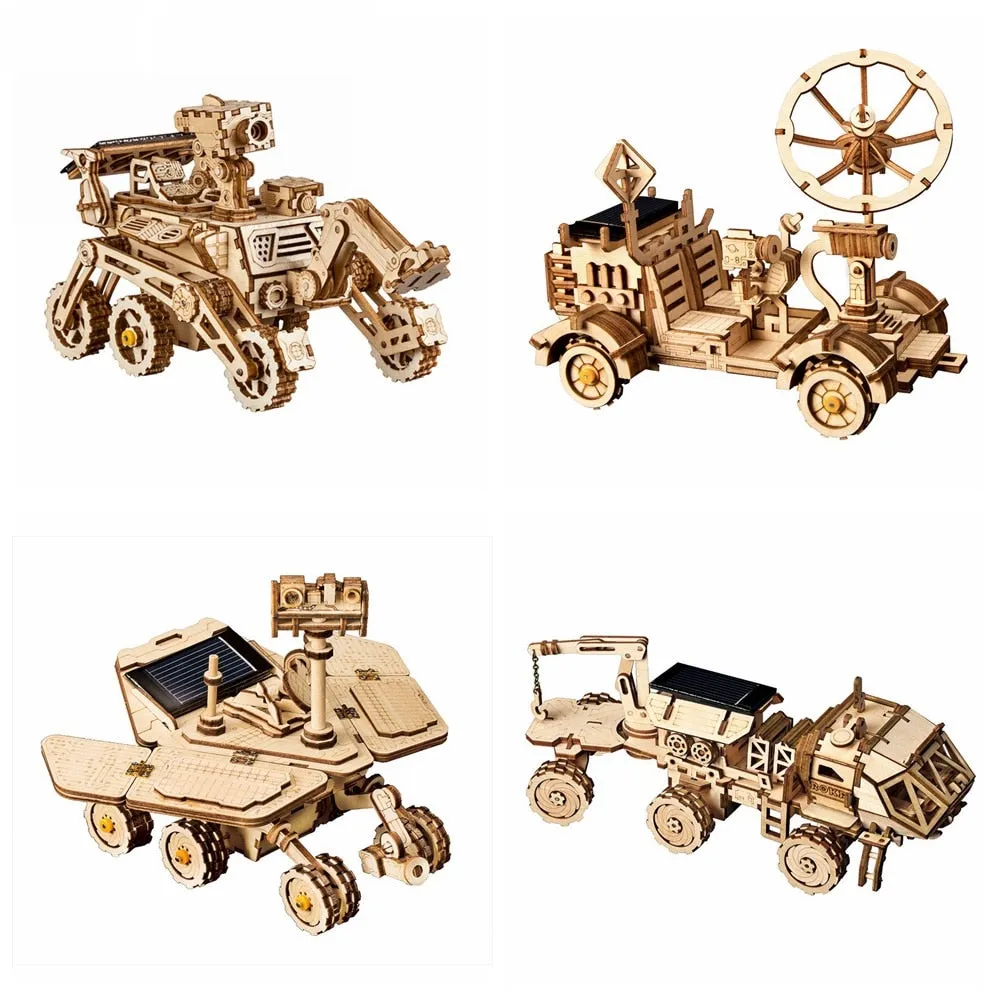 4 Kind Moveable 3D Wooden Space Hunting Solar Energy Toy Assembly Gift for Children Teens Adult LS402