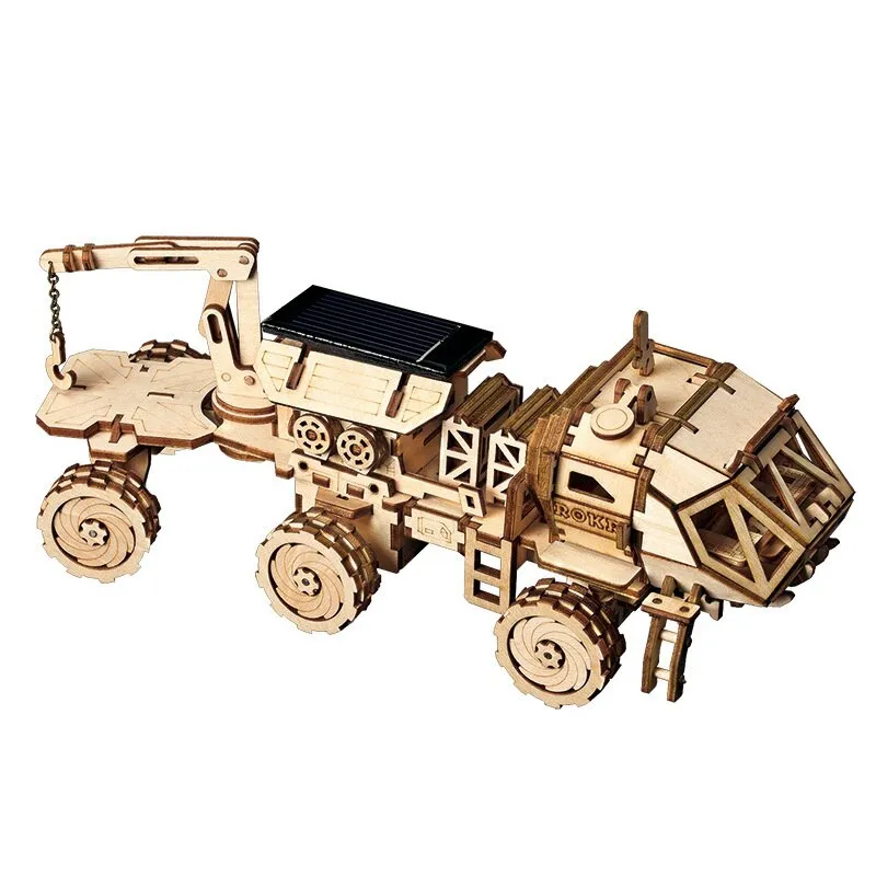 4 Kind Moveable 3D Wooden Space Hunting Solar Energy Toy Assembly Gift for Children Teens Adult LS402