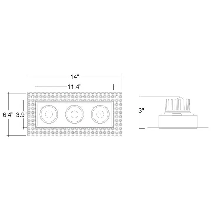 4" Multiple Trimless: Triple Head, 3000 Lumens, 45W, 120V