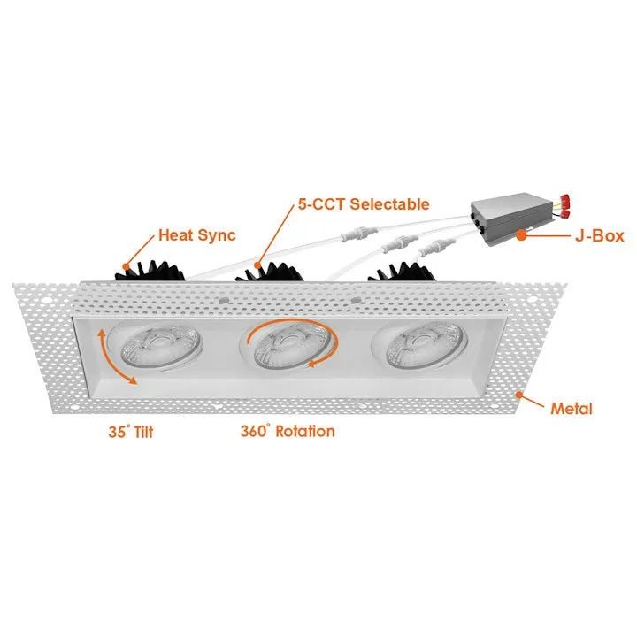 4" Multiple Trimless: Triple Head, 3000 Lumens, 45W, 120V