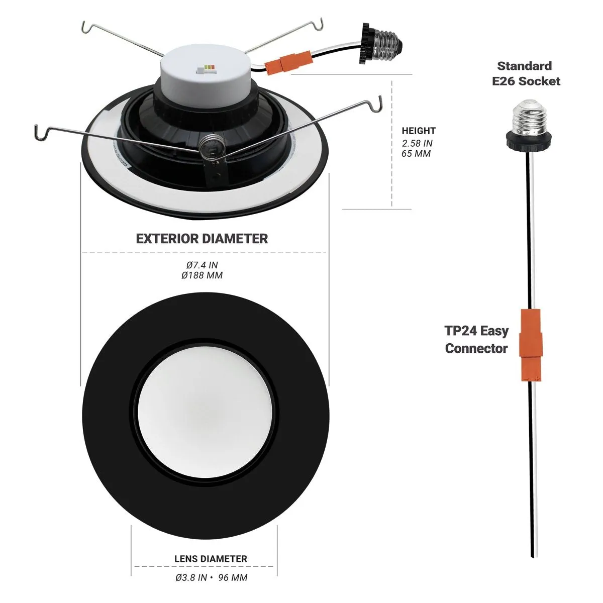 5/6" Inch Black Adjustable Can Lights Sloped Ceiling Recessed Lighting - Damp Rated - 5CCT 2700K-5000K - 1200LM