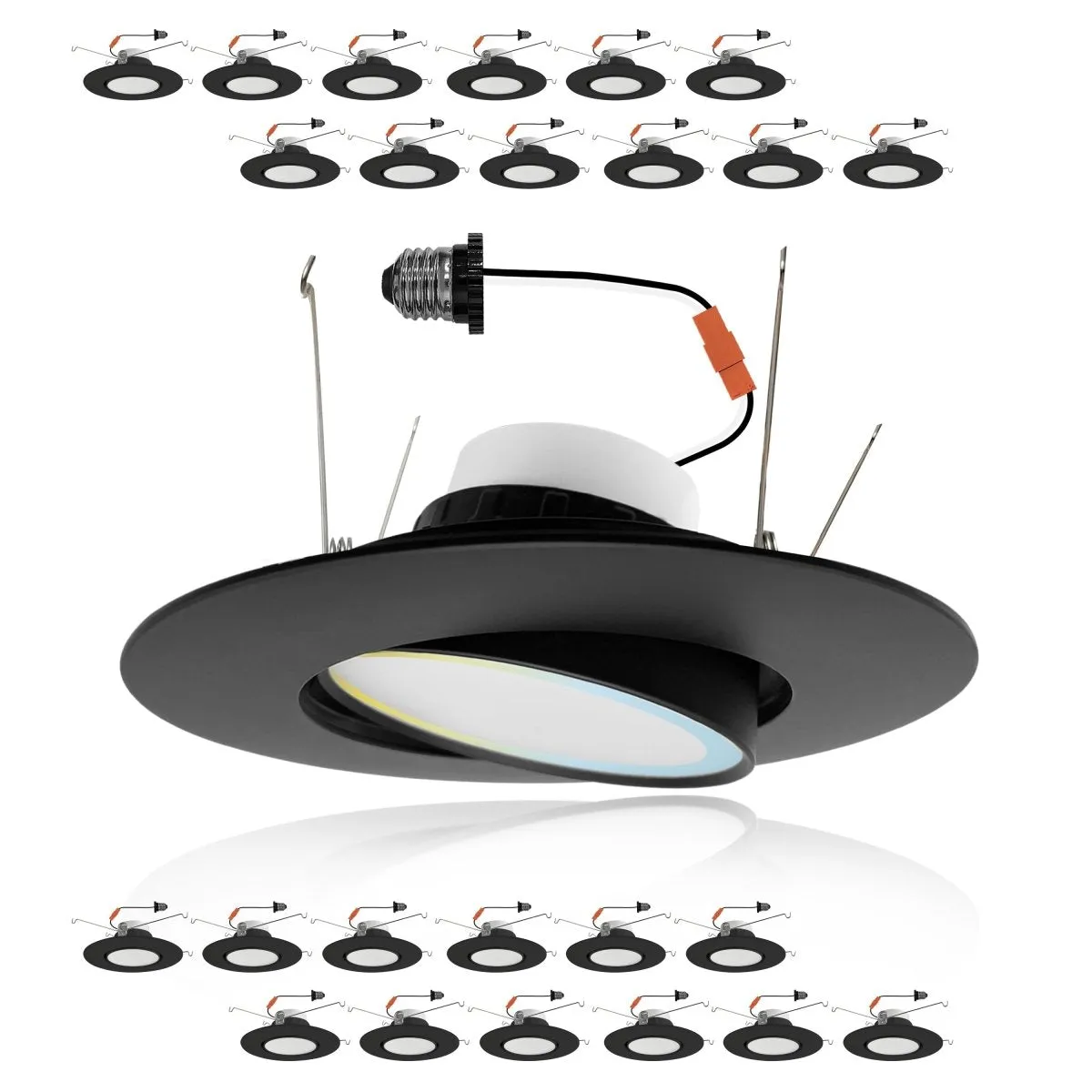 5/6" Inch Black Adjustable Can Lights Sloped Ceiling Recessed Lighting - Damp Rated - 5CCT 2700K-5000K - 1200LM