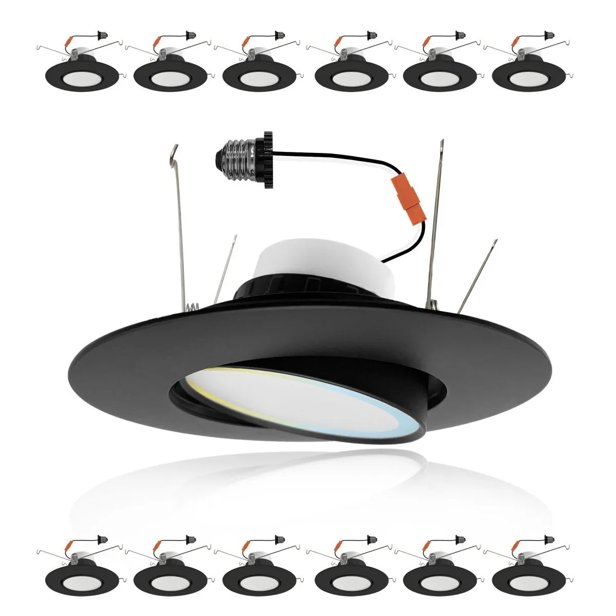 5/6" Inch Black Adjustable Can Lights Sloped Ceiling Recessed Lighting - Damp Rated - 5CCT 2700K-5000K - 1200LM