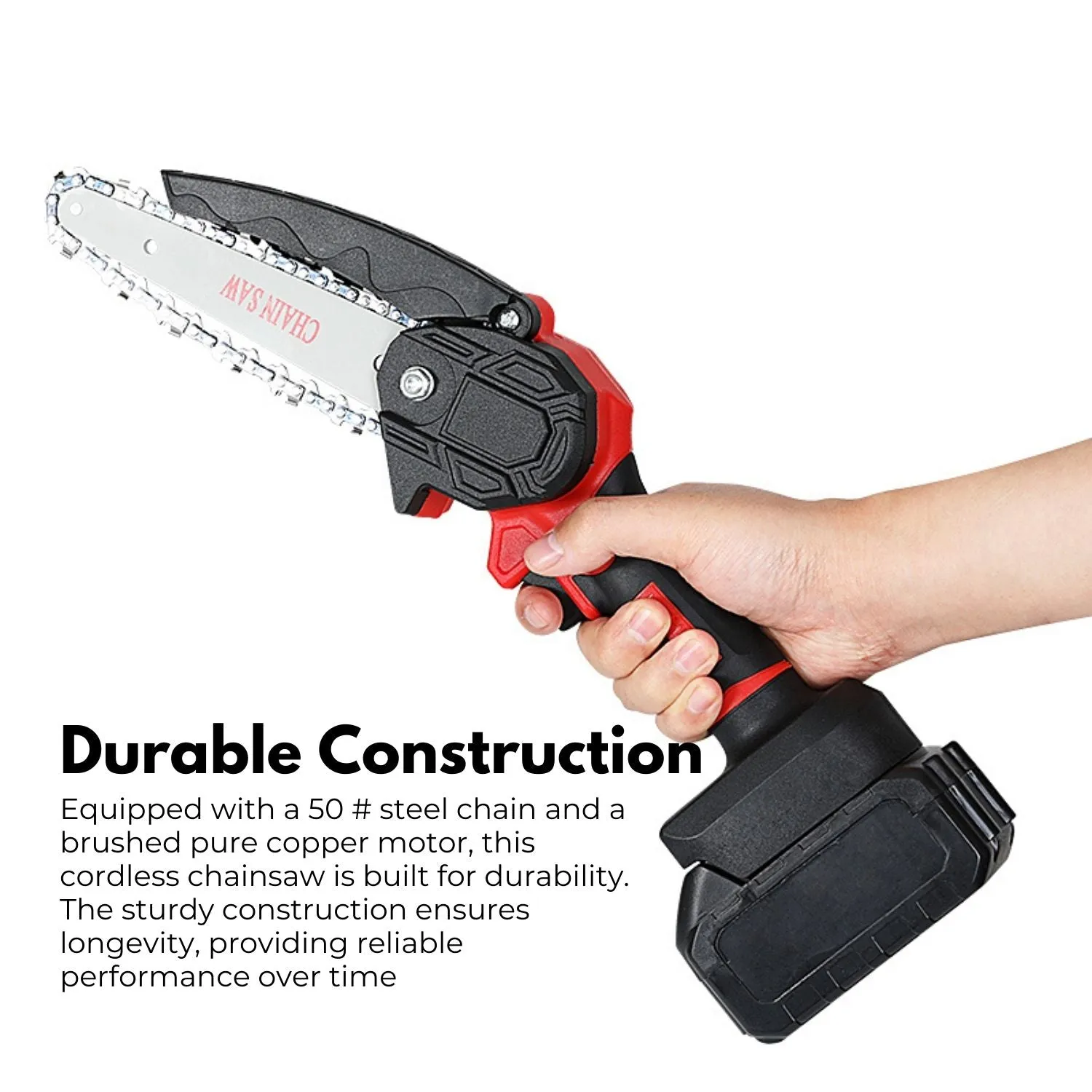 6-Inch Cordless Electric Chainsaw, 2 Batteries, 6000mAh