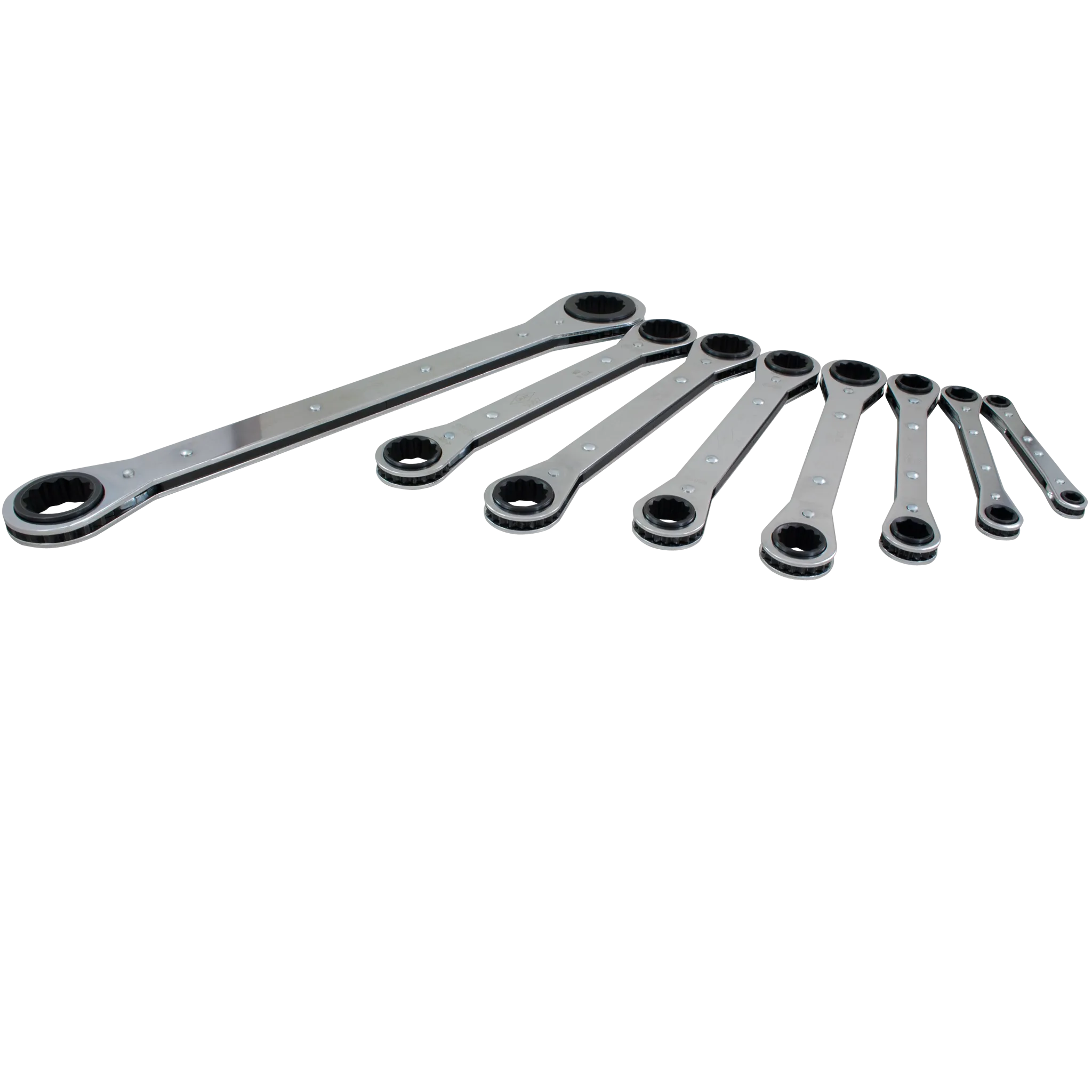 8 Piece 6 & 12 Point SAE Flat Ratcheting Box End Wrench Set