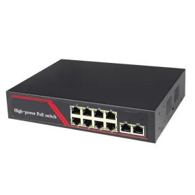 8 Port Unmanaged Fast Ethernet PoE Switch with 2 Uplink Ports, 10/100Mbps