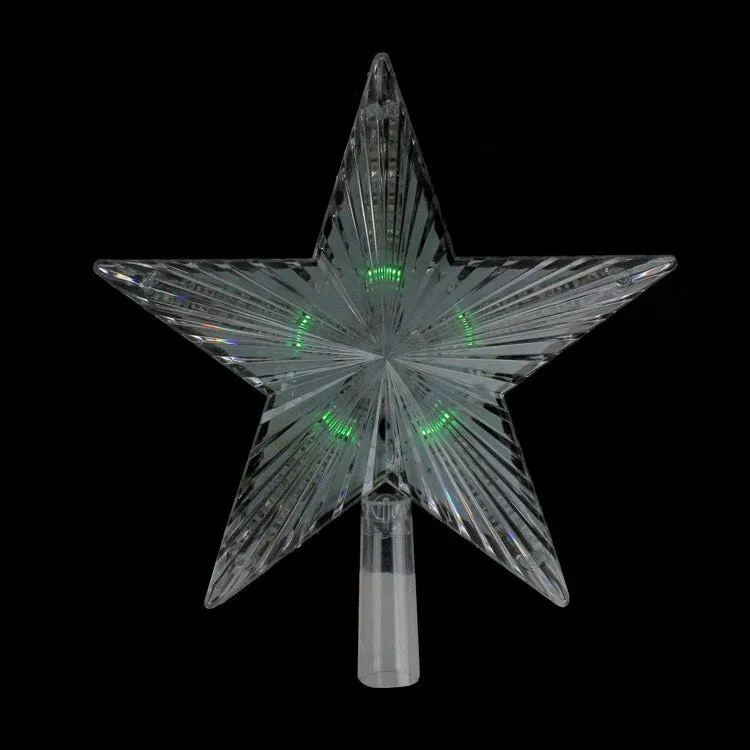 9" Clear Crystal Star Lighted Christmas Tree Topper with Multi-Color LED Lights