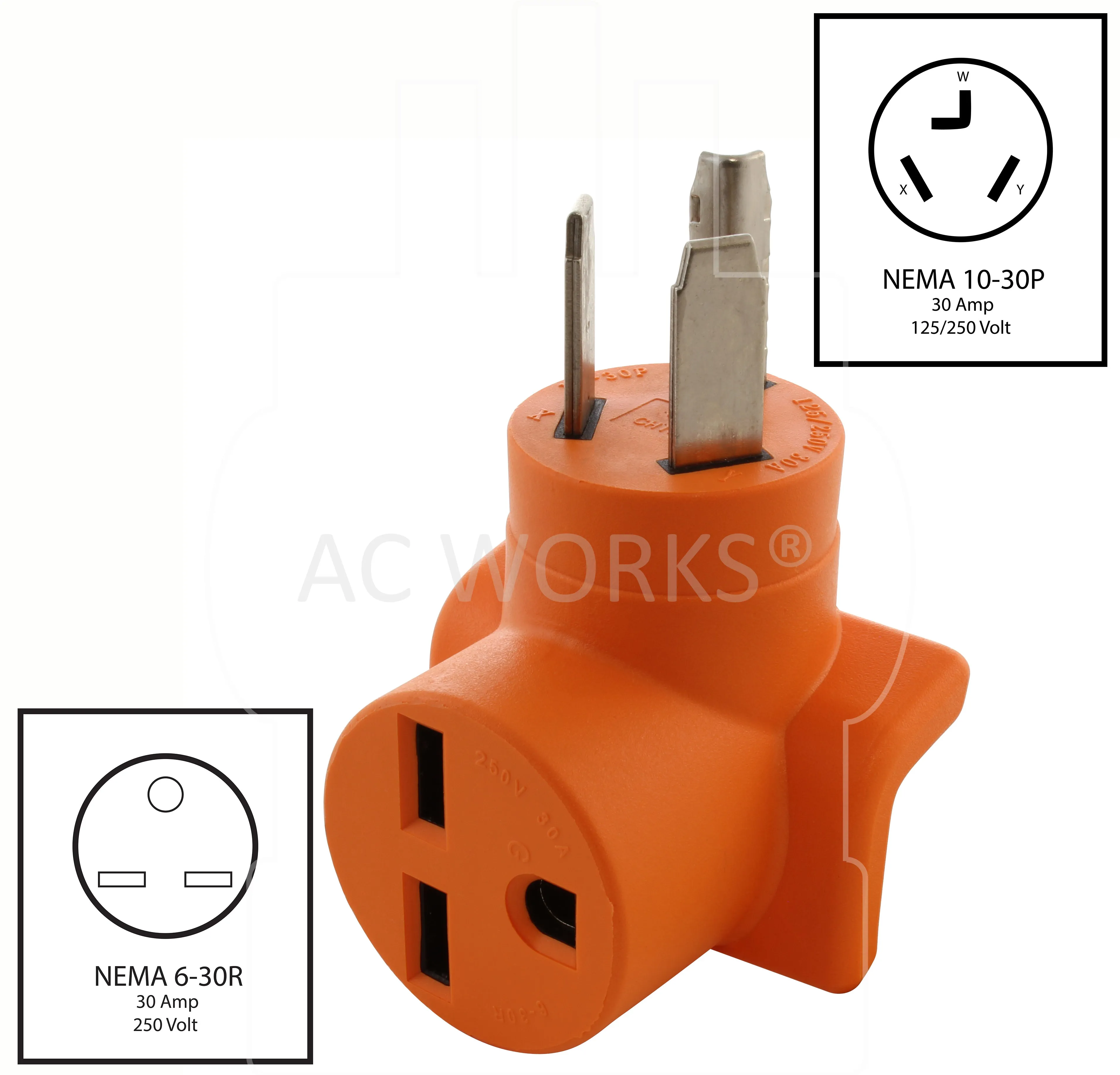 AC WORKS® [AD1030630] 3-Prong Dryer 10-30P Plug to 6-30R 3-Prong 30 Amp 250 Volt HVAC Female Adapter