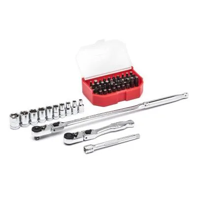 Apex Tool Group 45 Pc. 6 Point Standard Metric Slim Head Mechanics Tool Sets, 1/4 in Dr, 81032