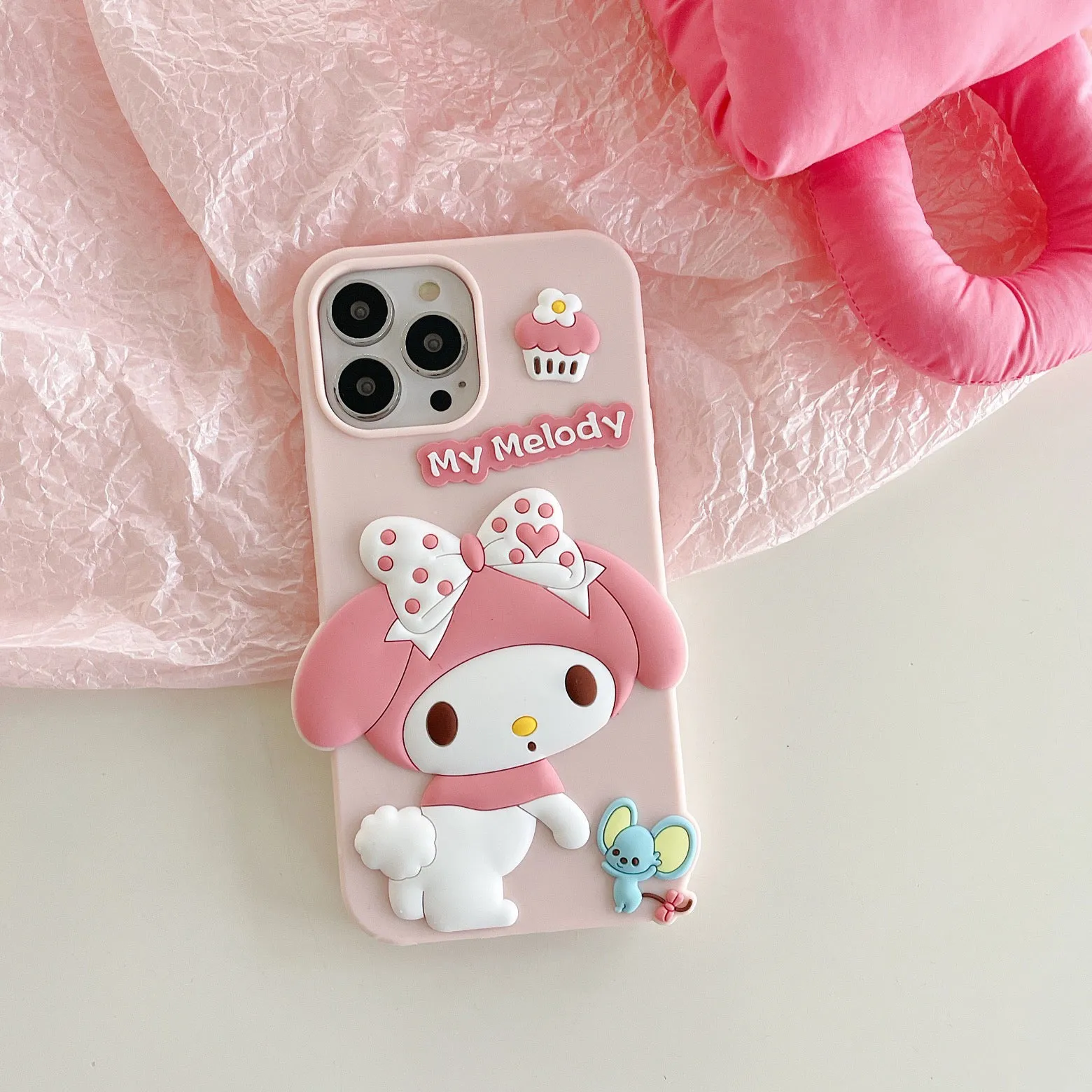 Big MM My Melody Light Pink Soft iPhone Case 11 12 13 14 15 Pro Promax