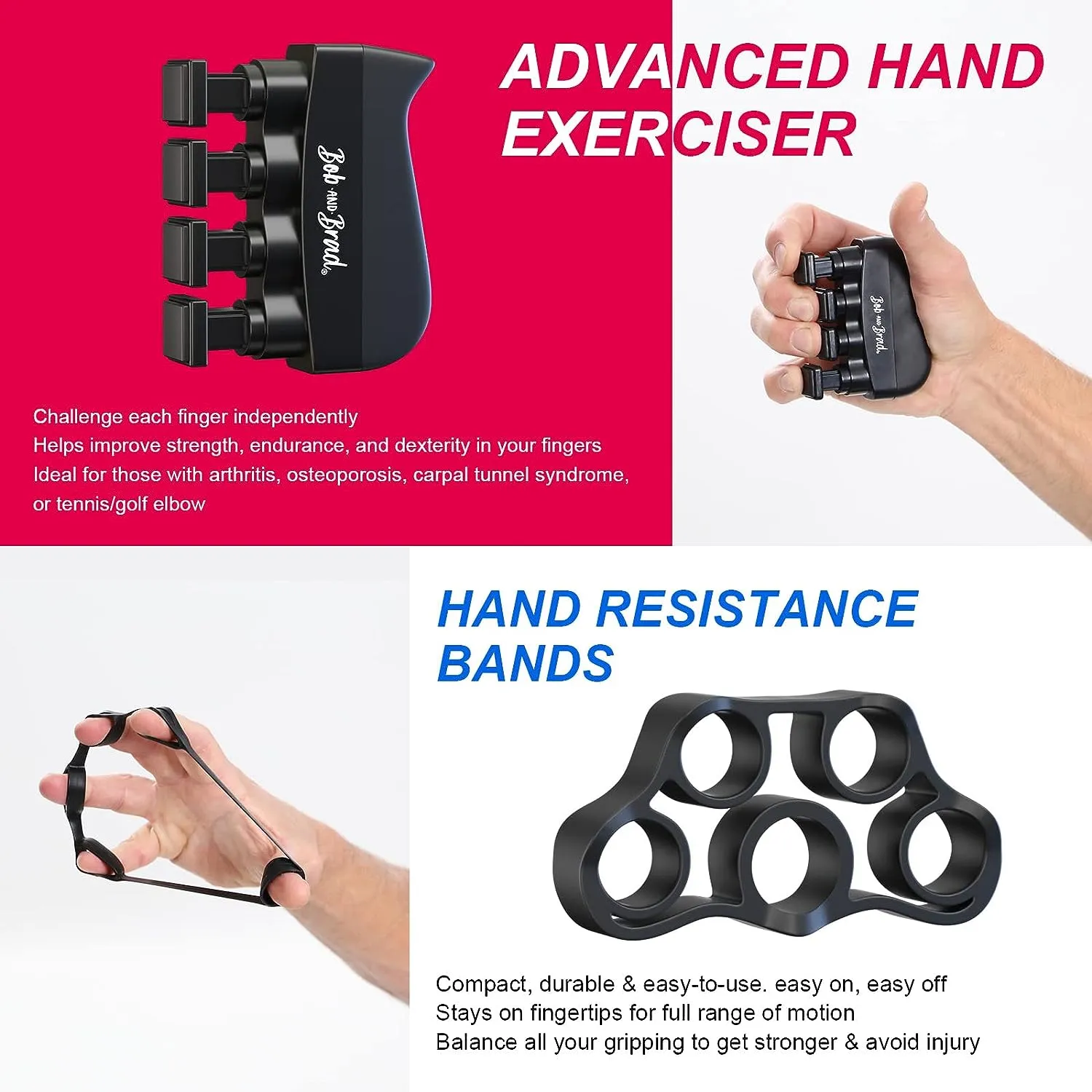 Bob and Brad Hand Grip Strengthener Kit with Counter (5 Pack), Forearm Workout Strength Trainer,Adjustable Resistance Exerciser,Finger Exerciser,Finger Stretcher,Grip Ring & Stress Relief Grip Ball