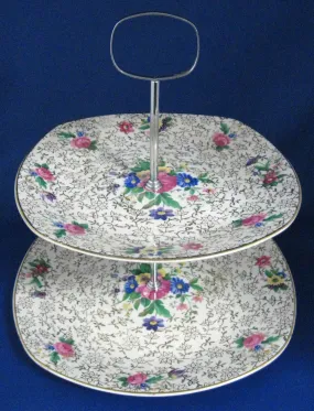 Cake Tier Gold Floral Chintz 2 Tier Midwinter England Retro Server 1950s Chic