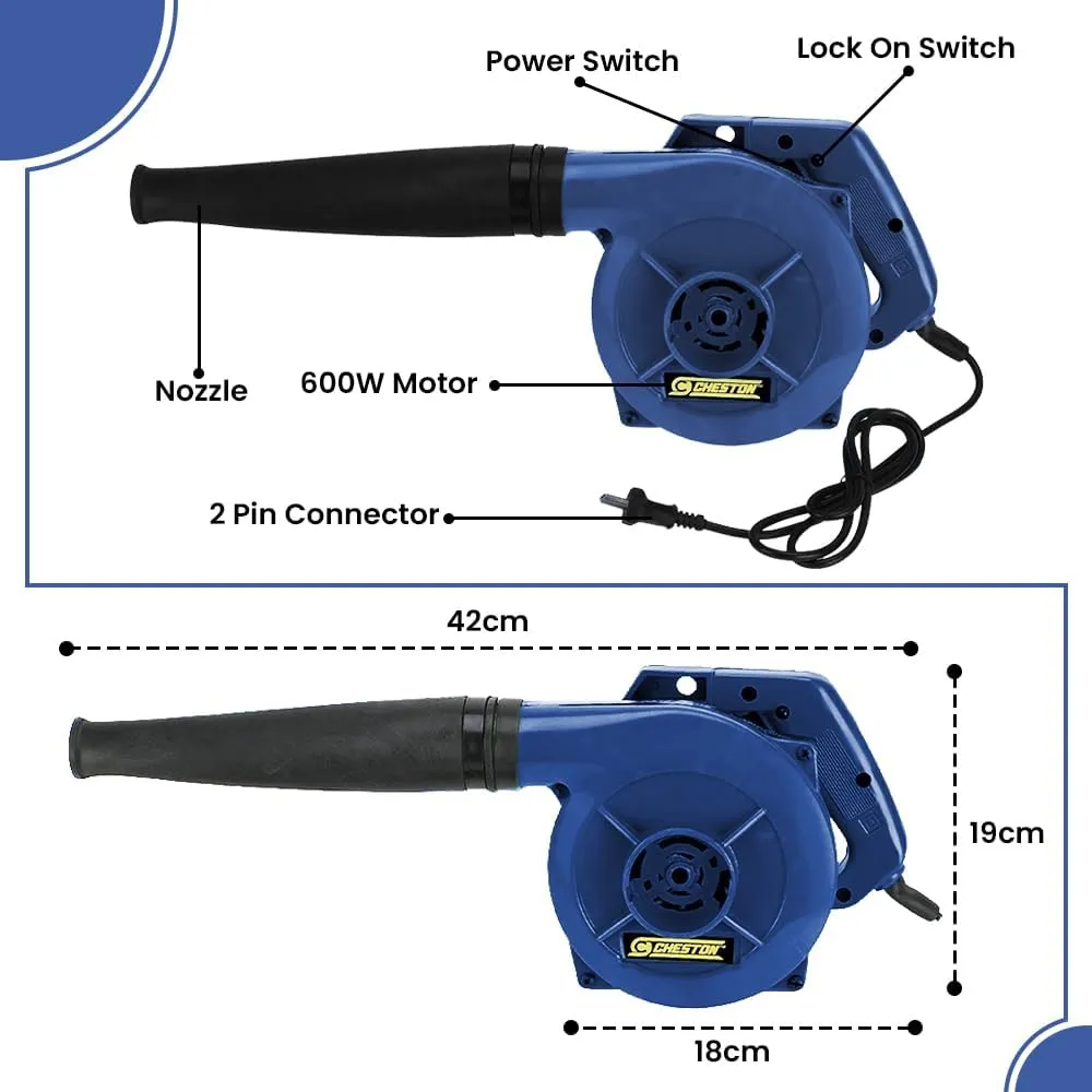 Cheston Electric Air Blower 500W Speed 17000 RPM 200V Dust Cleaner for Electrical Gadgets, Kitchen Appliances, Keyboard Cleaning (Yellow) (Air Blower and Extension Cord) (Blue)