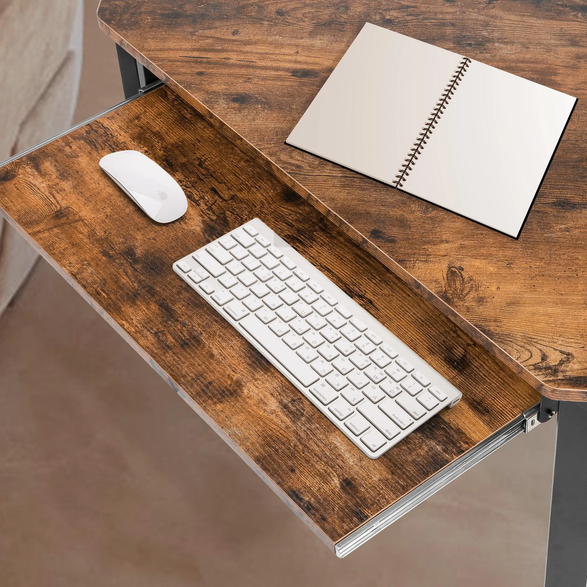 Corner Desk for Small Space Home Office Computer Desk Writing Table with Storage Shelves and Bookshelf, Brown