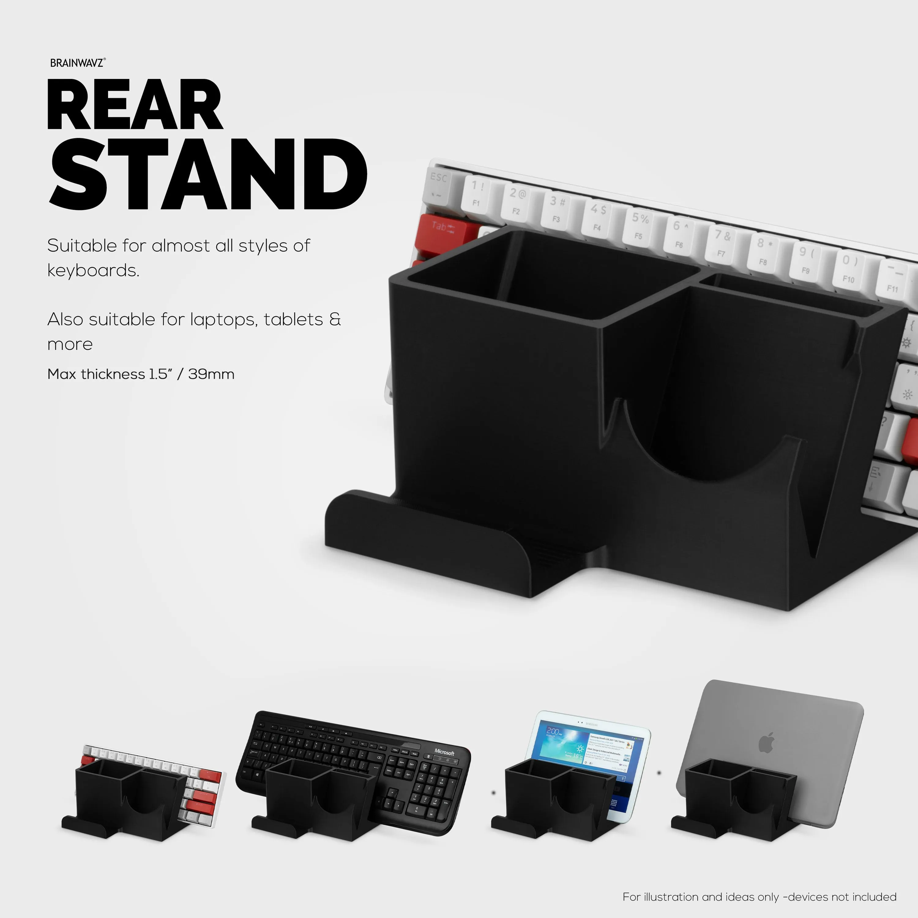 Desktop Keyboard, Mouse & Phone Stand Holder w/ Stationary Storage, Suitable for Small Or Large Keyboards, Tablets, Gaming & Office Mice