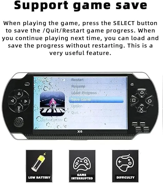 Drumstone ( 17 Year Warranty) X6 Handheld 4.3-inch Game Console, Built-in More Than 10,000 Free Games, Support Photos can Play MP3 MP4 e-Books, Support TV Connection Support Game Download 8GB