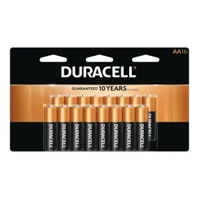 DURACELL COPPERTOP MN1500 MN1500B16 Battery, 1.5 V Battery, AA Battery, Alkaline, Manganese Dioxide