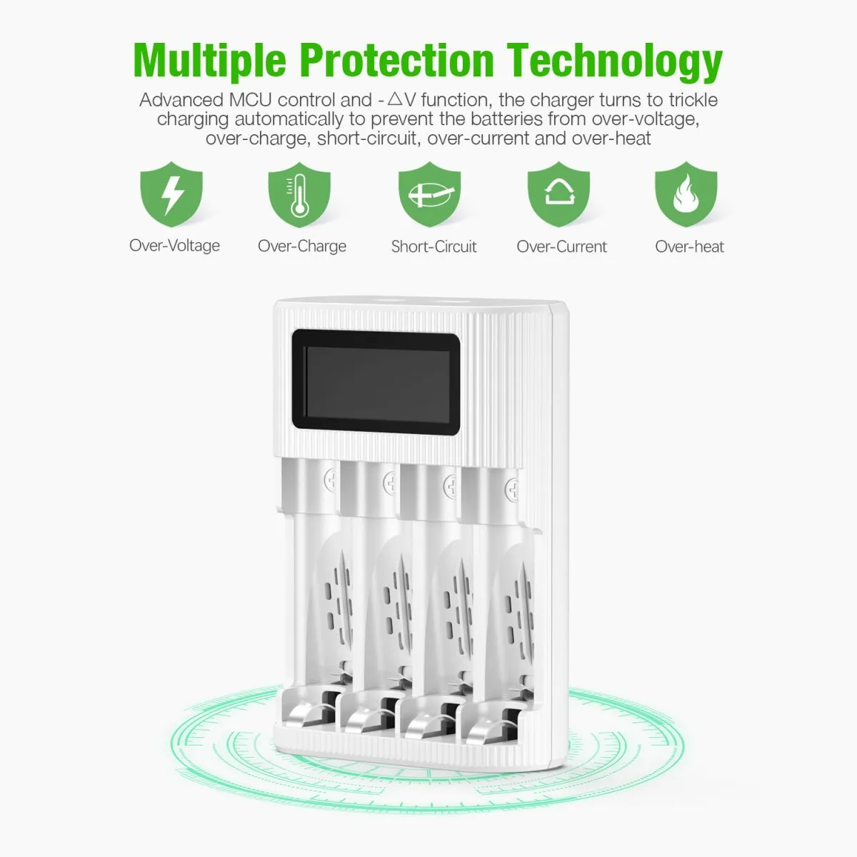 EBL AA AAA Rechargeable Batteries with FY-409 4-Bay Individual LCD Charger