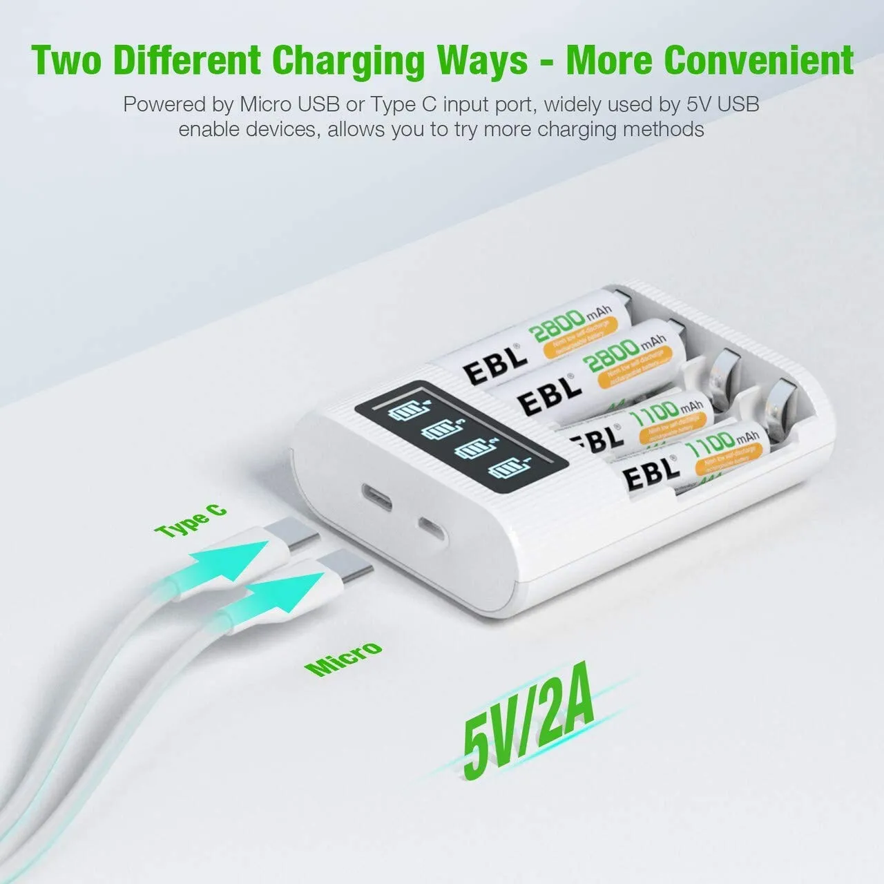 EBL AA AAA Rechargeable Batteries with FY-409 4-Bay Individual LCD Charger