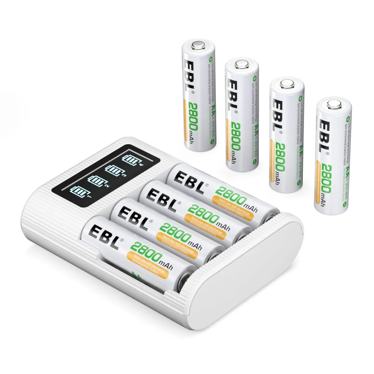 EBL AA AAA Rechargeable Batteries with FY-409 4-Bay Individual LCD Charger