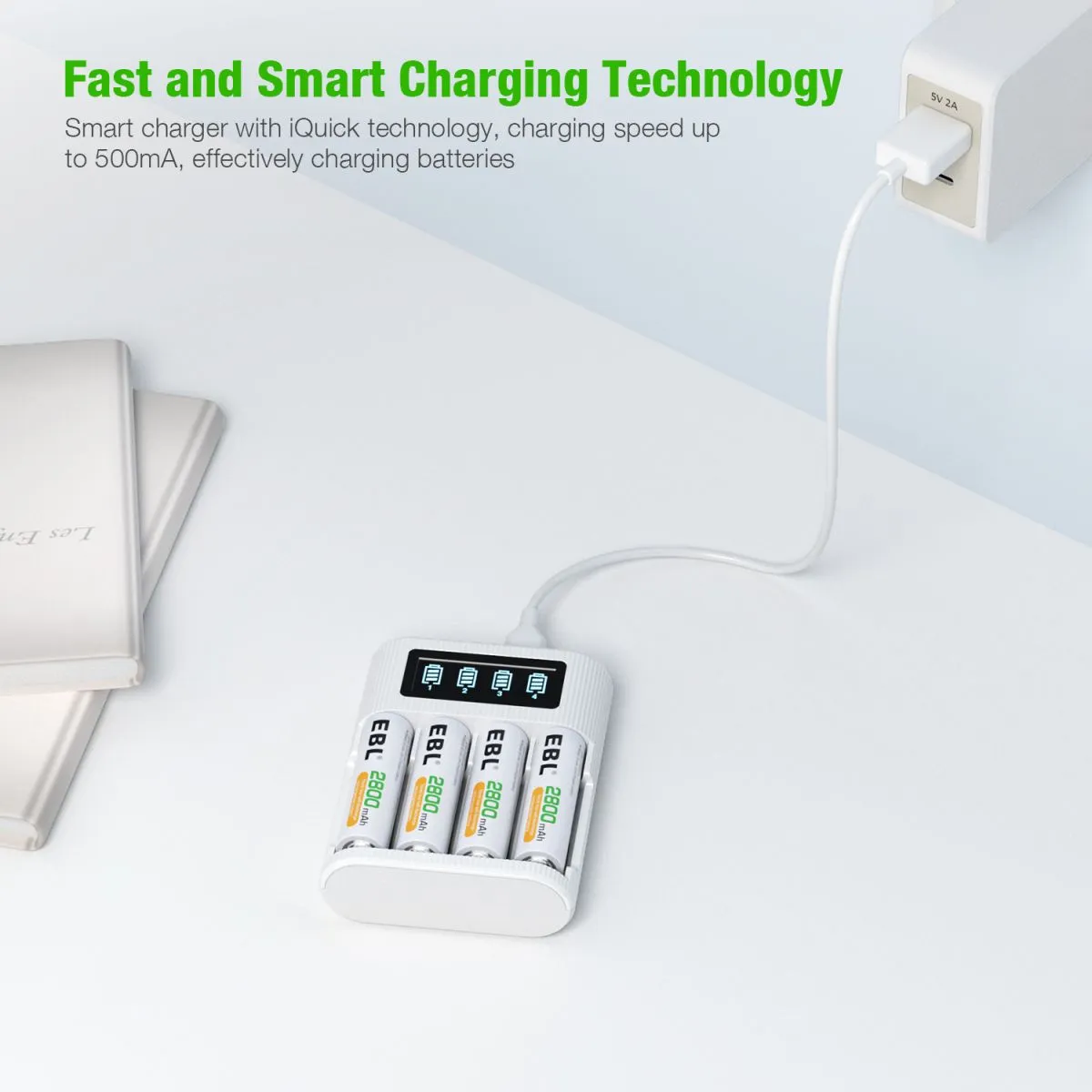 EBL AA AAA Rechargeable Batteries with FY-409 4-Bay Individual LCD Charger