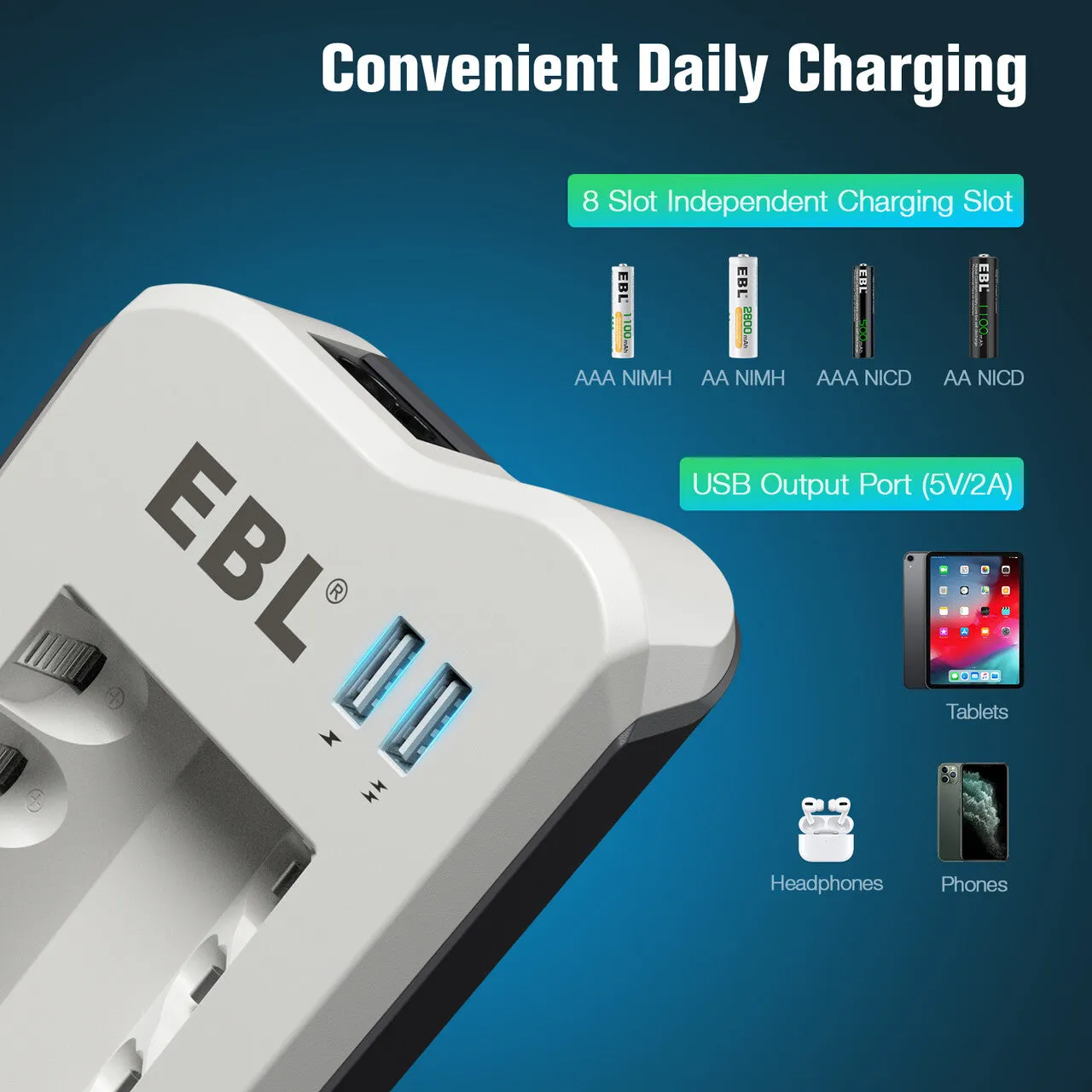 EBL Updated 808U Battery Charger with AA/AAA Ni-MH Rechargeable Batteries