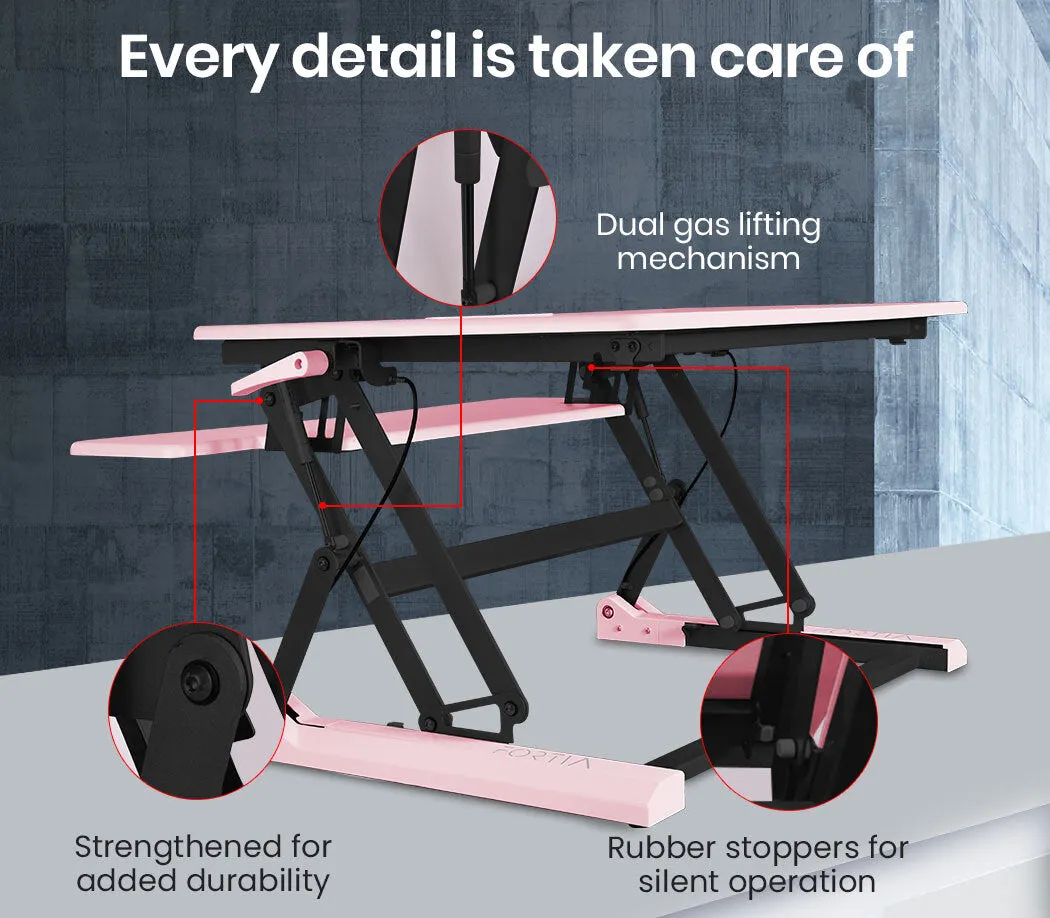 Ergonomic Dual Monitor Adjustable Desk Riser, Pink, FORTIA