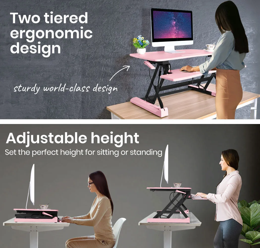 Ergonomic Dual Monitor Adjustable Desk Riser, Pink, FORTIA