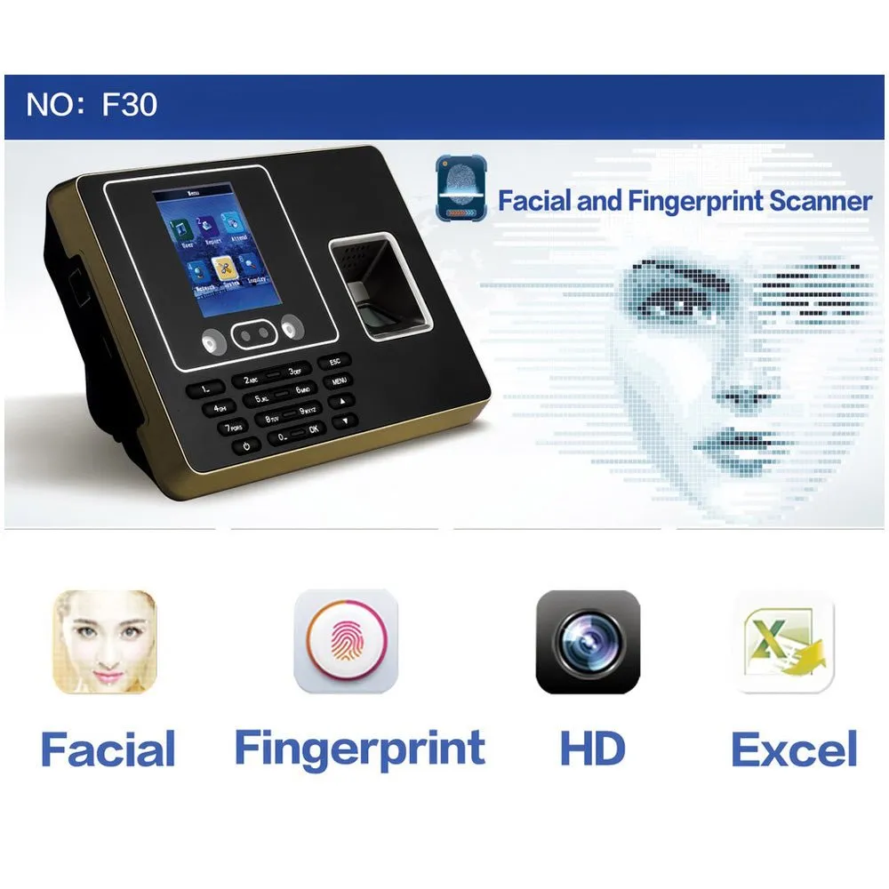 F30 LCD Attendance Face Recognition & Fingerprint Scanner Biometrics Time Attendance Clock Attendance System