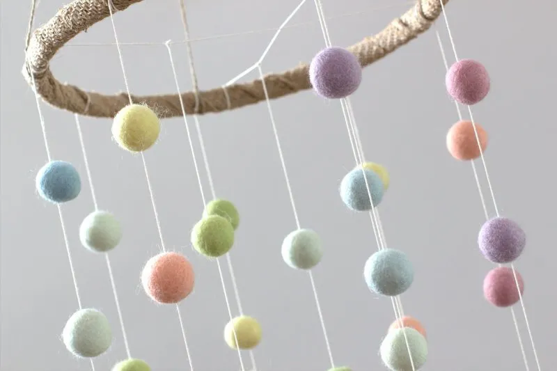 Felt Ball Nursery Mobile- Pastel Rainbow- LARGE