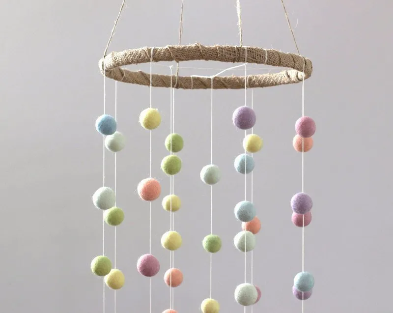 Felt Ball Nursery Mobile- Pastel Rainbow- LARGE