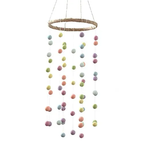 Felt Ball Nursery Mobile- Pastel Rainbow- LARGE