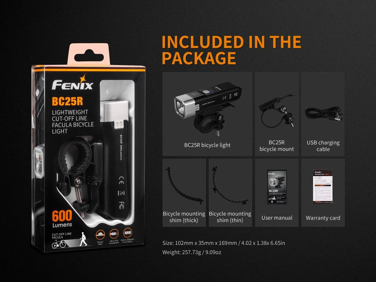 Fenix BC25R USB Rechargable Bicycle Light 600 Lumens