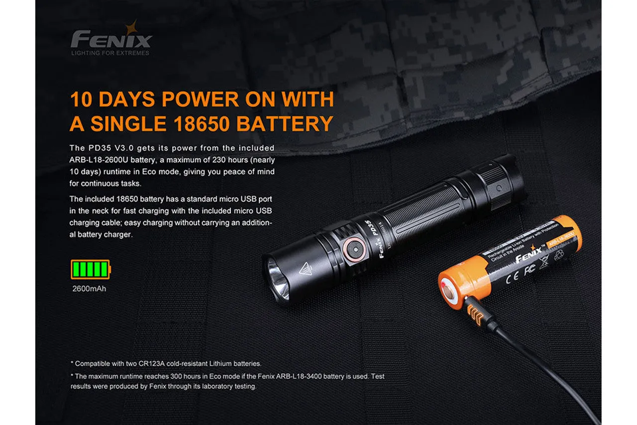 Fenix PD35 V3.0 1700 Lumen EDC Flashlight 1 * 18650 USB-C Rechargeable Battery Included