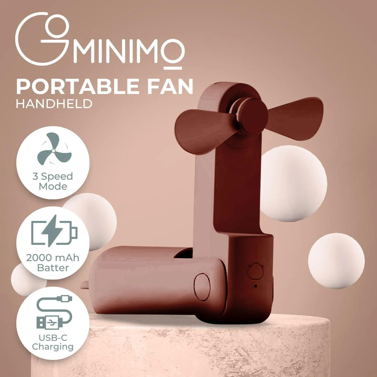 Folding Compact Rechargeable Handheld Fan, 3 Speed - GOMINIMO