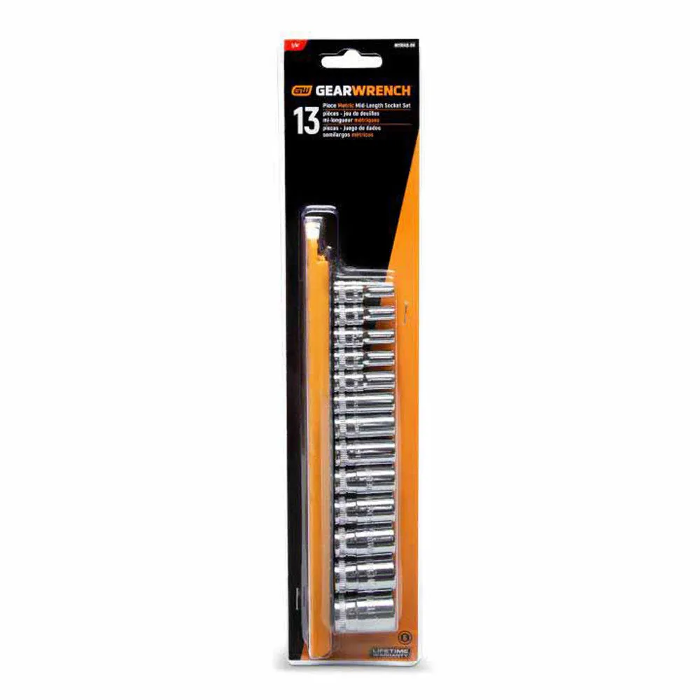 GearWrench 80304S-06 13 Piece 1/4" Drive 6 Point Mid Length Metric Socket Set