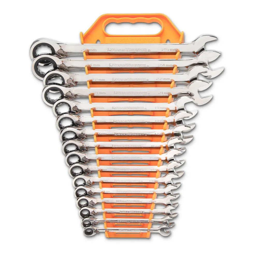 GearWrench 9602N 16 Pc. 72-Tooth 12 Point Reversible Ratcheting Combination Metric Wrench Set