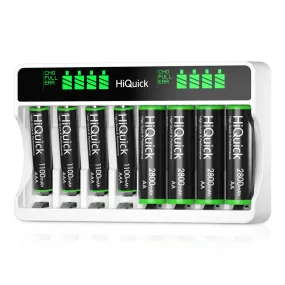 HiQuick Rechargeable AA AAA Batteries with 8 Slot LCD Charger