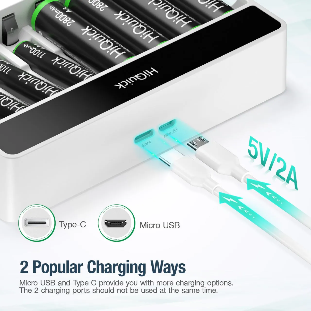 HiQuick Rechargeable AA AAA Batteries with 8 Slot LCD Charger