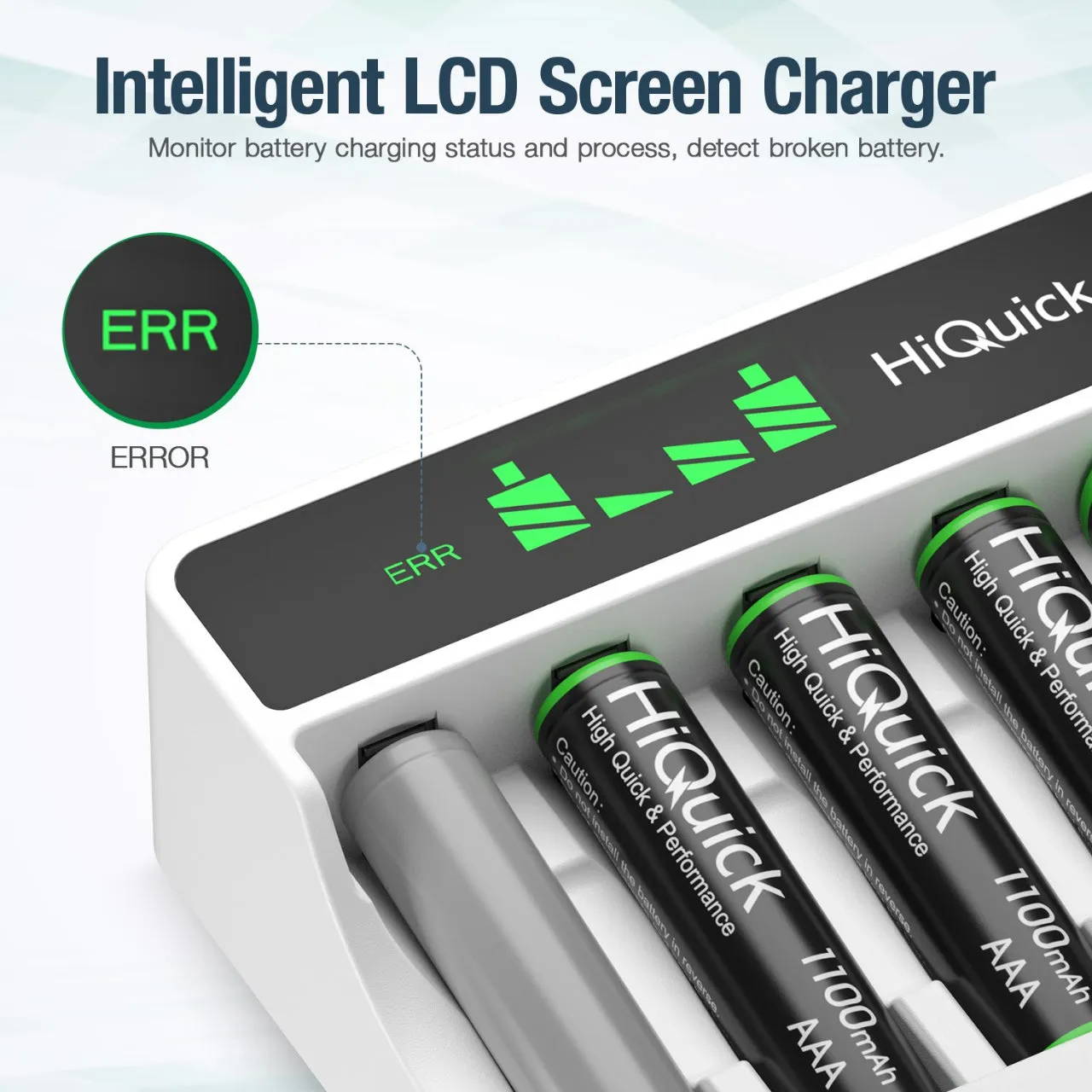 HiQuick Rechargeable AA AAA Batteries with 8 Slot LCD Charger