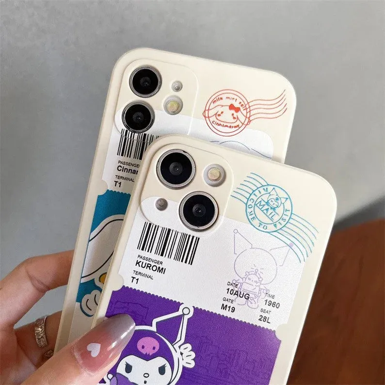 Japanese Cartoon Travel Ticket KU CN iPhone Case 6 7 8 XS XR X 11 12 13 14 15 Pro Promax 12mini 13 mini