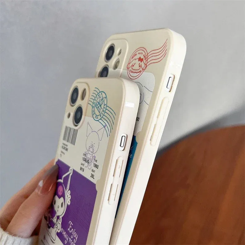 Japanese Cartoon Travel Ticket KU CN iPhone Case 6 7 8 XS XR X 11 12 13 14 15 Pro Promax 12mini 13 mini